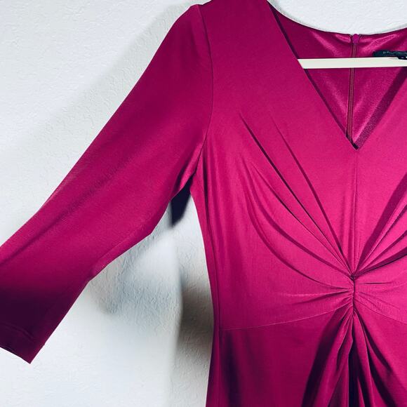 David Meister Women V-Neck Stretch Ruched Cocktail Dress 3/4 sleeve Pink Sz 4 SM - Picture 10 of 14